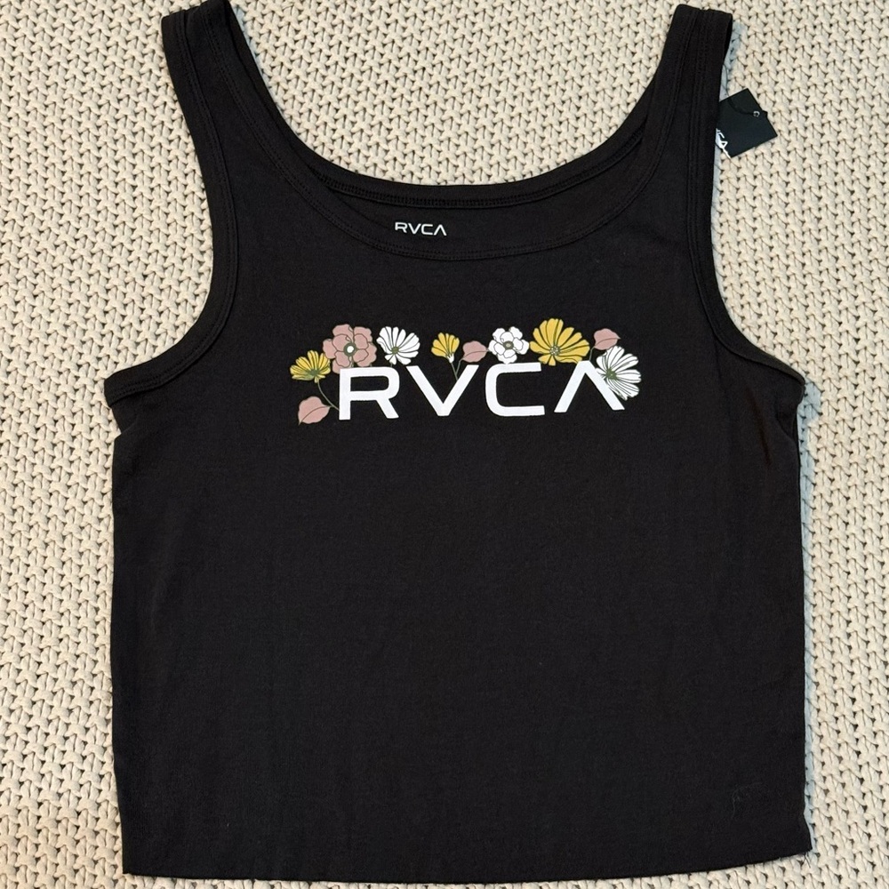 NWT RVCA Dark Gray Tank with Floral Accents